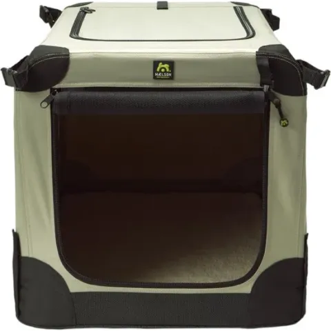 Maelson Soft Kennel - Robuuste hondenbench van zacht materiaal - Opvouwbare kennel met stevig stalen binnenframe - Beige/zwart - XXS / XS / S / M / L / XL / XXL - 72 S