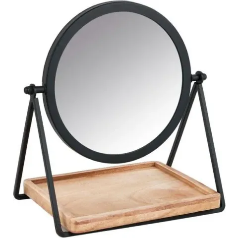 MAKE-UP SPIEGELTJE MET PLANKJE - ZWART - 19X14X21 CM