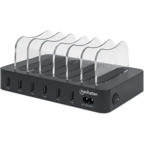 Manhattan 102254 102254 USB-laadstation Thuis Uitgangsstroom (max.) 2.4 A 6 x USB 3.2 Gen 1 bus A (USB 3.0)