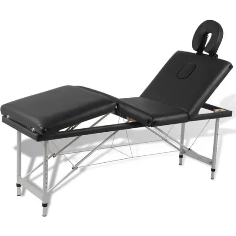 Massagetafel inklapbaar met aluminium frame (vier delen / zwart)