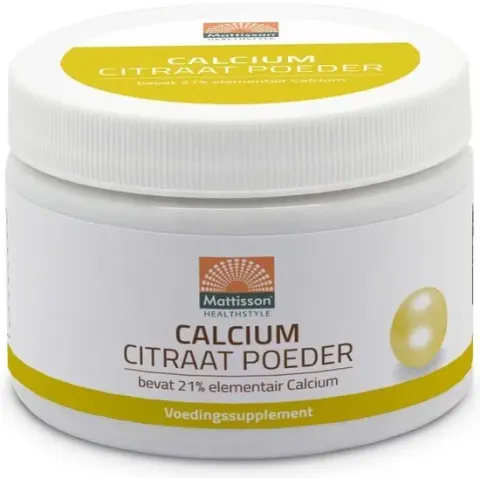 Mattisson / Calcium Citraat Poeder – bevat 21% elementair Calcium - 125 gram