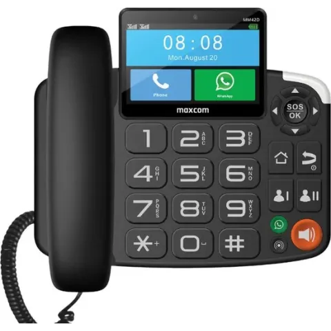 Maxcom MM42D - Vaste telefoon met simkaart, 4G, dual sim, grote knoppen, systeem Android, ingebouwde camera.