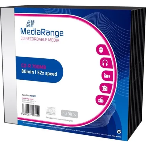 MediaRange CD-R 80Min - 700MB - Speed 52x - Slimcase - 10 stuks
