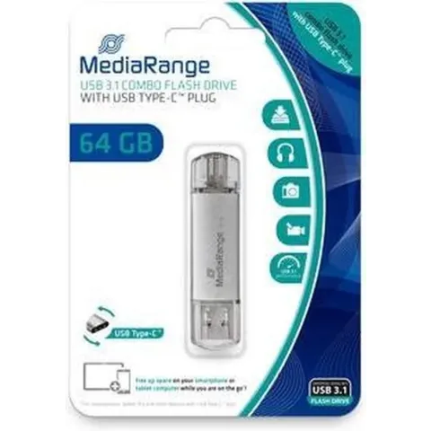 MediaRange MR937 USB flash drive 64 GB USB Type-A / USB Type-C 3.2 Gen 1 (3.1 Gen 1) Zilver