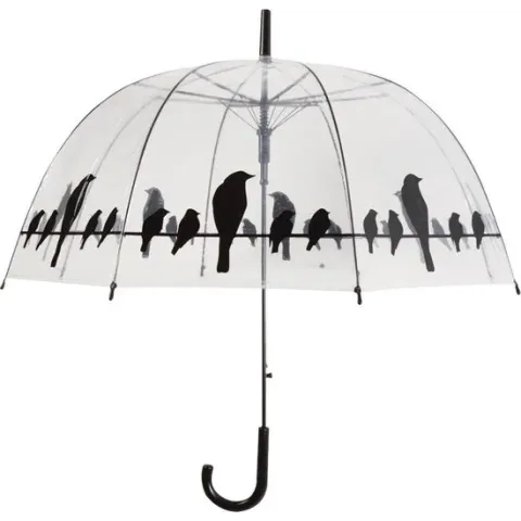 Merkloos Paraplu Vogels Op Draad Transparant / Zwart 81,5 CM