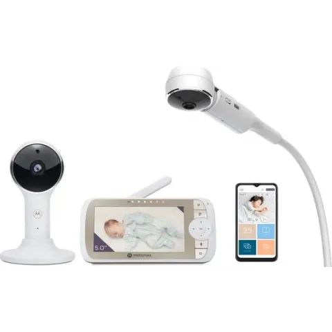 Motorola Nursery Babyfoon - VM65X Connect - Wit - Video Babyfoon - met Motorola Nursery App - 5-inch Monitor - Nachtvisie - Flexibele Wieghouder