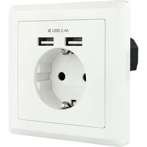 Nanocable 10.35.0010 wandcontactdoos CEE 7/3 + USB Wit - Stopcontact - USB Stopcontact