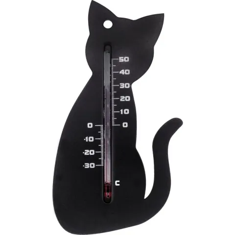 Nature Muurthermometer - Kat - Thermometer - Zwart