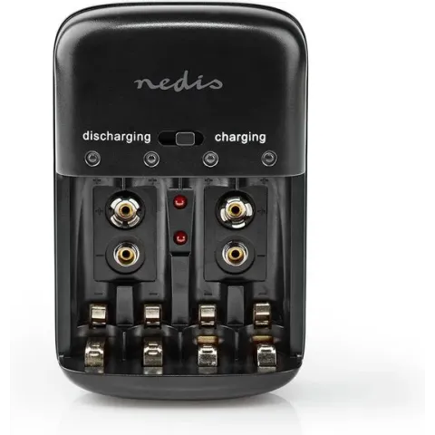 Nedis NiMH-Batterijlader AA / AAA | 1.2 VDC / 9 VDC | 200 mA A | Druppelladen | Type C (CEE 7/16) | Veiligheidsfuncties: Automatische Uitschakeling / Volledige Batterijbescherming