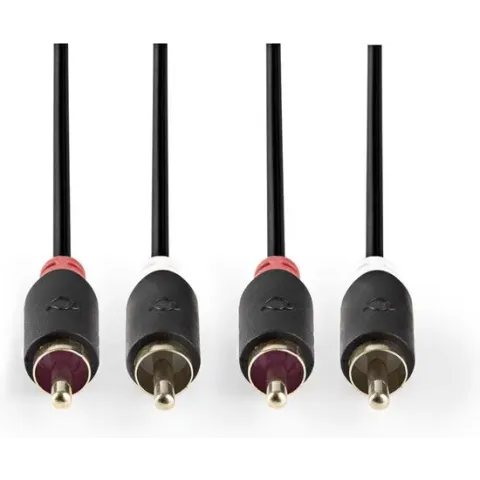 Nedis Stereo-Audiokabel | 2x RCA Male | 2x RCA Male | Verguld | 1.00 m | Rond | Antraciet | Doos