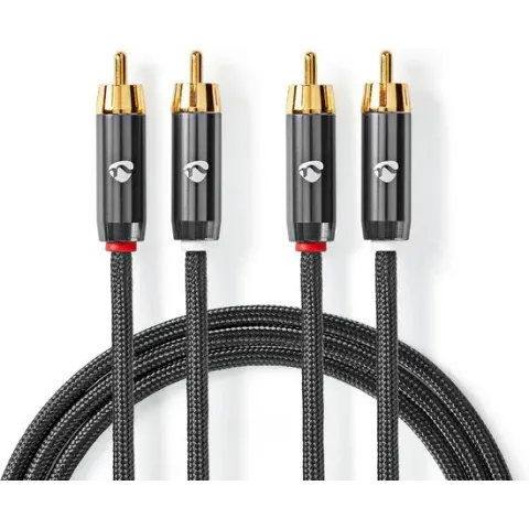 Nedis Stereo-Audiokabel | 2x RCA Male | 2x RCA Male | Verguld | 5.00 m | Rond | Grijs / Gun Metal Grijs | Cover Window Box