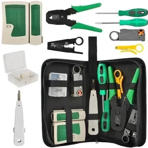 Netwerk Tester Set in etui- RJ45/RJ12/RJ11/Cat5/Cat5e/Cat6/UTP/LAN - Kabeltester Met Krimptang & LSA tang