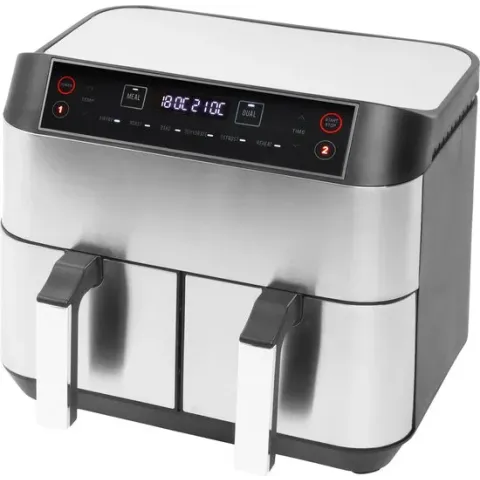 Niceey Dubbele Airfryer XXL - Twee Kookvakken - 8.0 Liter - 2460 Watt - Dual Function - Zilver