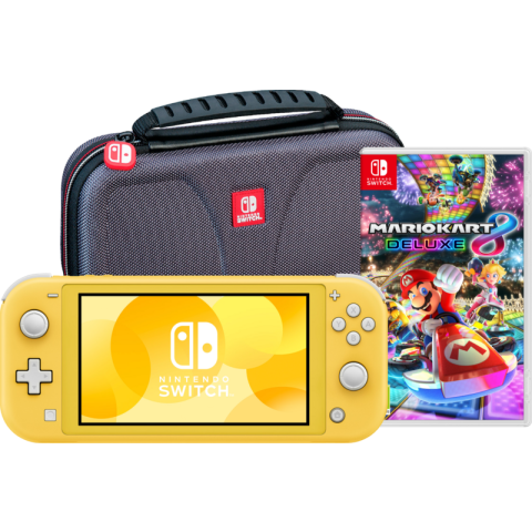Nintendo Switch Lite Geel + Mario Kart 8 Deluxe + Bigben Beschermtas