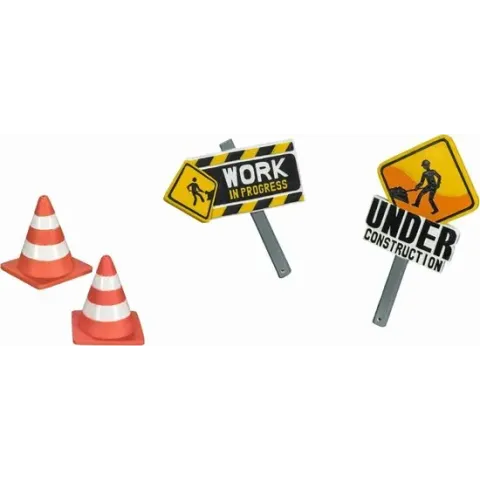 Nobby bouwplaats borden en pionnen - aquariumdecoratie - 4 stuks - 6-16 cm