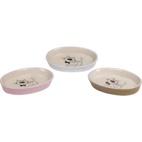 Nobby eetbak kat ovaal met opdruk roze / beige 17 x 11 x 2,5 cm