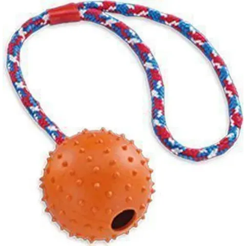 Nobby rubber bal met touw plus bel mix - 7 cm