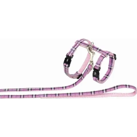 Nobby tuig met lijn geruit lila 30-35 x 1 + 60-120 cm - 1 st