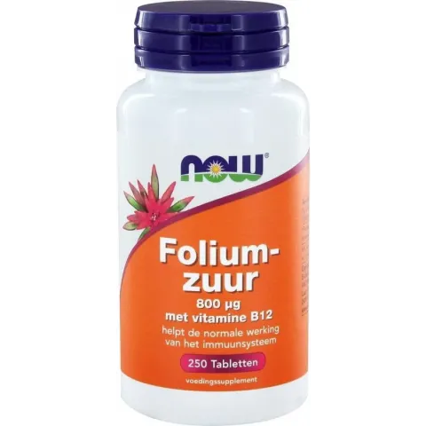 Now Foods - Foliumzuur 800 μg - Met Vitamine B12 - 250 Tabletten