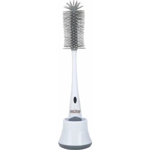 Nûby - Silicone flessenborstel met houder - Grijs