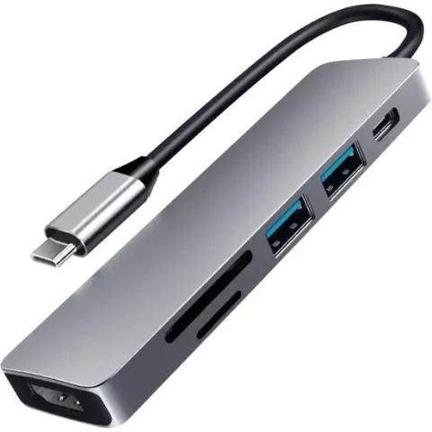 Nuvance - USB C Hub 3.0 - 6 Poorten - USB Splitter - USB C Dock - USB C naar HDMI - Micro SD Card Reader USB C - Grijs