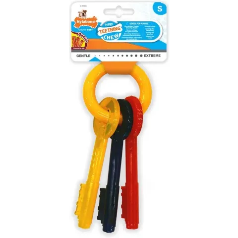 Nylabone Puppy Teething Key Flexible Geel&Blauw&Rood - Hondenspeelgoed - Small Tot 11kg