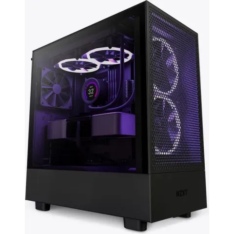 NZXT H5 FLOW Black - Midtowermodel - Mini-ITX, Micro-ATX, ATX - geen voeding - SGCC Steel, Tempered Glass - zwart