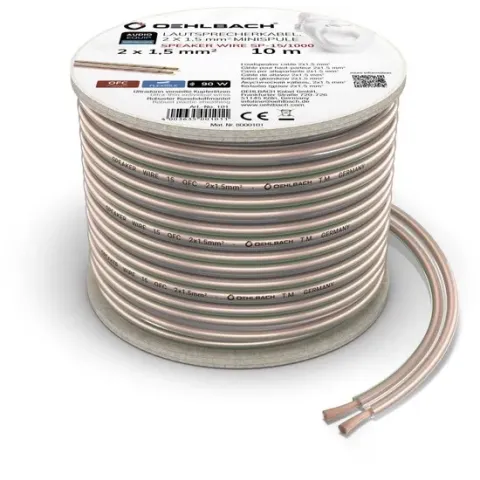 OEHLBACH Luidsprekerkabel 2 x 1,5 mm² minihaspel 10 meter Transparant