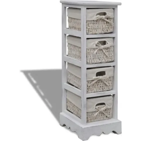 Opbergkast met 4 weefmanden hout wit