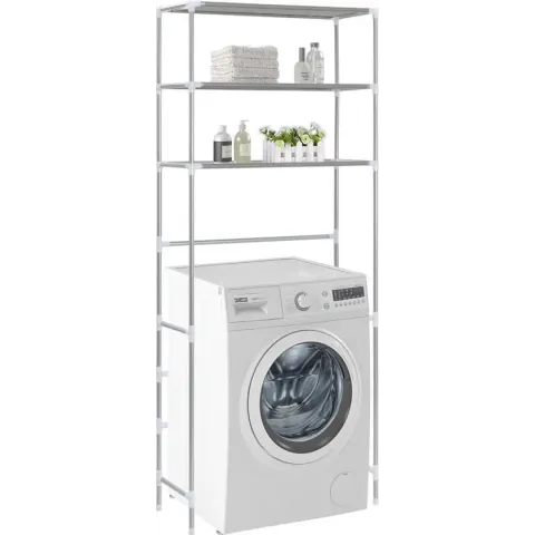 Opbergrek voor boven wasmachine 3-laags 69x28x169 cm zilverkleurig