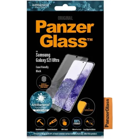 PanzerGlass Anti-Bacterial Case Friendly Screenprotector voor de Samsung Galaxy S21 Ultra - Zwart