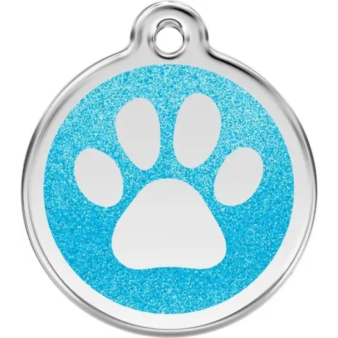 Paw Print Aqua glitter hondenpenning large/groot dia. 3,8 cm RedDingo