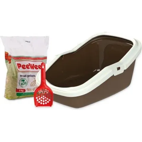 Peewee - Kattenbak EcoMinor bruin / ivoor Startpakket – 56 x 39 x 27.5cm