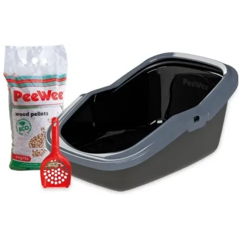 Peewee Kattenbak EcoMinor zwart / antraciet Startpakket - 56 x 39 x 27.5cm
