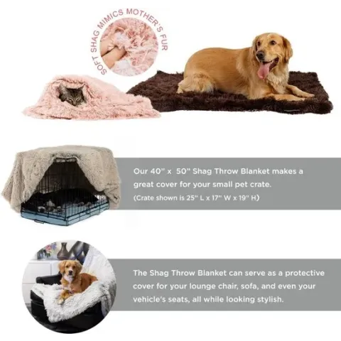 Petstages SHAG Faux Fur Blanket - Kalmerende deken voor honden - 101 x 76 x 2,5 cm - Kleur Frost