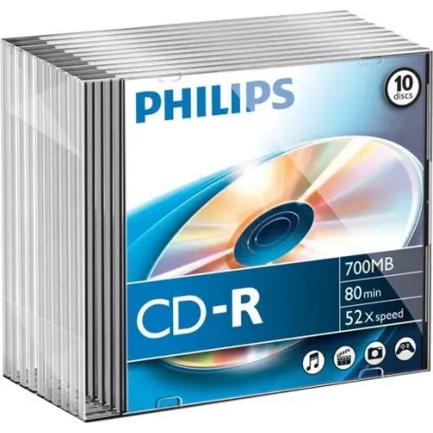 Philips CR7D5NS10 - CD-R 80Min - 700MB - Speed 52x - Slimcase - 10 stuks