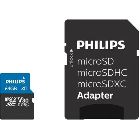 Philips FM64MP65B - Micro SDXC kaart 64GB incl. adapter - Class 10 - UHS-I U3