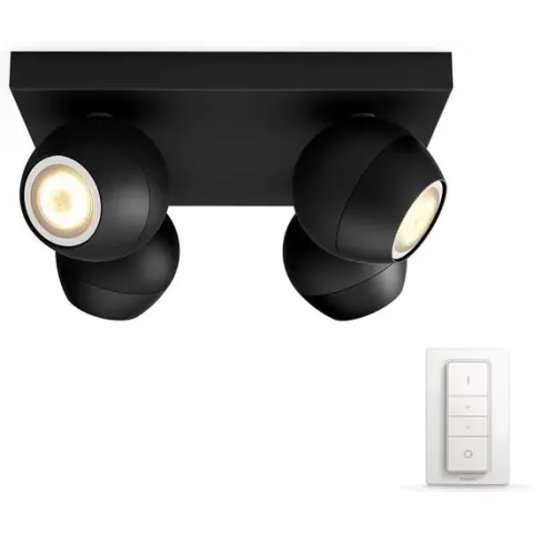 Philips Hue Buckram Opbouwspot - White Ambiance - GU10 - Zwart - 4 x 5,5W - Bluetooth - Incl. Dimmer Switch