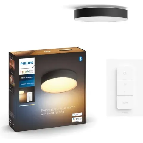 Philips Hue Enrave plafondlamp - warm tot koelwit licht - zwart - 26cm - 1 dimmer switch