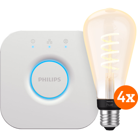 Philips Hue Filament White Ambiance Edison XL 4-Pack + Bridge