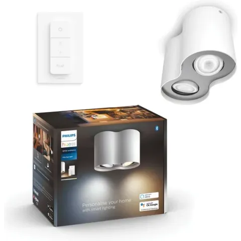 Philips Hue Pillar Opbouwspot - White Ambiance - GU10 - Wit - 2 x 5W - Bluetooth - incl. Dimmer Switch