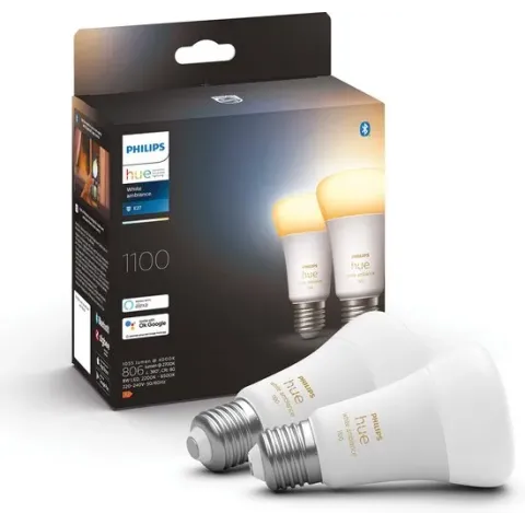 Philips Hue standaardlamp E27 Lichtbron - White Ambiance  - 2-pack - 1100lm - Bluetooth