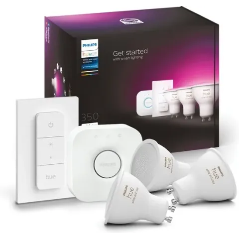 Philips Hue Starterspakket GU10 Spot Lichtbron met Bridge en dimmer switch - White and Color Ambiance - 3 x 5,7W - Bluetooth