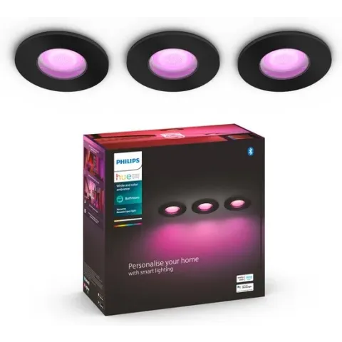 Philips Hue Xamento badkamerinbouwspot - wit en gekleurd licht - 3-pack - zwart - rond