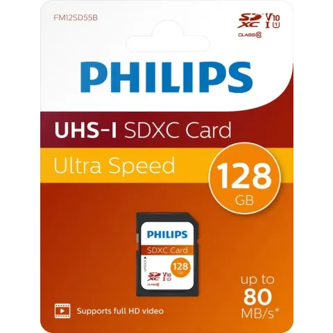 Philips SDXC geheugenkaart 128GB - Class 10 - UHS-I U1 - FM12SD55B