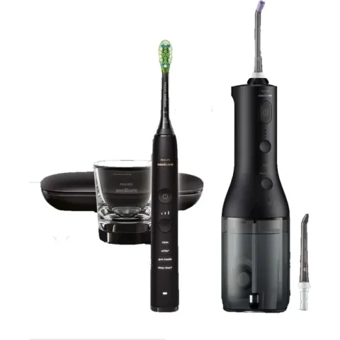 Philips Sonicare 9000 Diamond Clean Zwart (HX9911/09) + Power Flosser 3000 Monddouche Zwart (HX3806/33) - Elektrische Tandenborstel en Flosapparaat