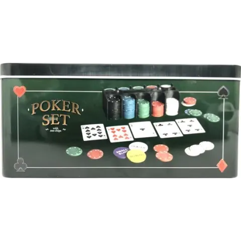 Pokerset INCLUSIEF 200 fiches, tafelkleed, speelkaarten en opbergdoos