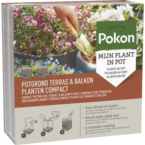 Pokon Compacte Potgrond voor Terras & Balkon - 20l - Potgrond (compact formaat) - 6 maanden voeding - Alleen water toevoegen