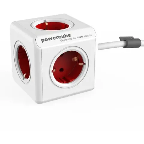PowerCube Extended - 1.5 meter kabel - Wit/Rood - 5 stopcontacten - NL\/DE (Type F)