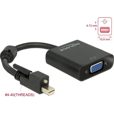 Premium Mini DisplayPort 1.2 (met schroef) naar VGA adapter / zwart - 0,20 meter